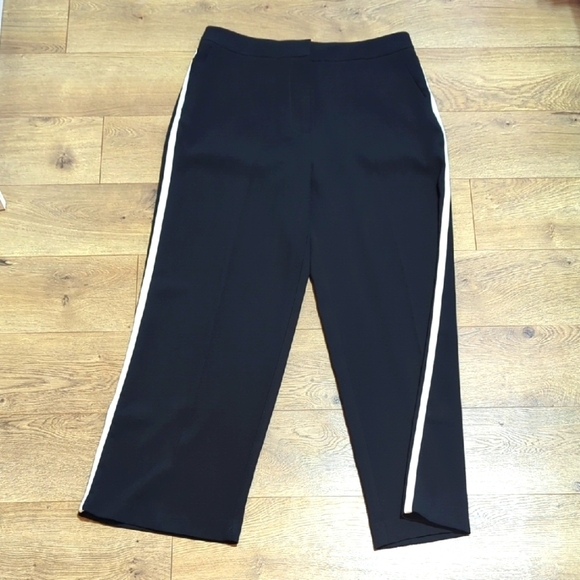 Jason Wu Women's Black Side Stripe Flat Wide Leg Trouser Dress Pants Size 10 - Picture 1 of 10